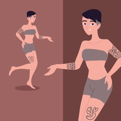 Wall Mural - young woman with tattoo