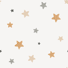 Wall Mural - Golden stars pastel seamless pattern. Neutral baby background. Vector illustration.