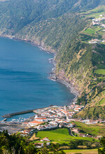 Panoramic View Of The Southern Coastline Of Sao Miguel Island, With Provoacao In The Foreground. Azores, Portugal.