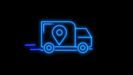 Poster - Glowing neon line Delivery tracking icon isolated on black background. Parcel tracking. 4K Video motion graphic animation
