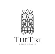 Vintage Hawaiian Tribal Angry Tiki Mask Logo Design Vector Illustration Silhouette