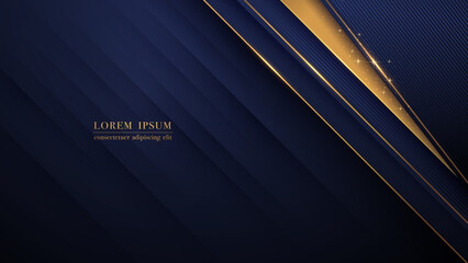 Wall Mural - Abstract luxury dark blue overlap layers background with golden line and glittering light. Vector illustration
