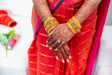 South Indian Tamil bride's wedding henna mehendi mehndi hands close up