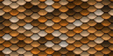 Seamless Fish Scales Background Pattern. Tileable Texture Of Snake, Dragon, Mermaid Or Lizard Squama In Boho Earth Tones And Copper Gold Bronze. A High Resolution Backdrop 3D Rendering.