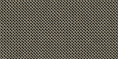 Seamless metal netting or wire mesh background surface pattern. Tileable realistic shiny steel lattice chainmail armor texture. A high resolution abstract silver jewelry backdrop 3D rendering.