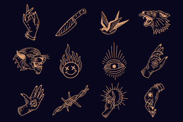 set collection mystical celestial clipart symbol space doodle esoteric magic elements vintage illust