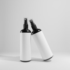 two black spray plastic with blank label a front view 3d render