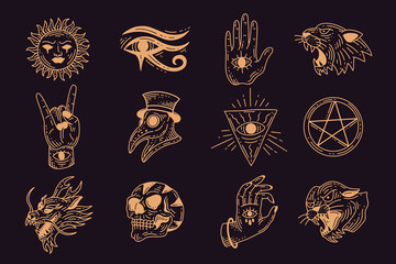 set collection mystical celestial clipart symbol space doodle esoteric magic elements vintage illust