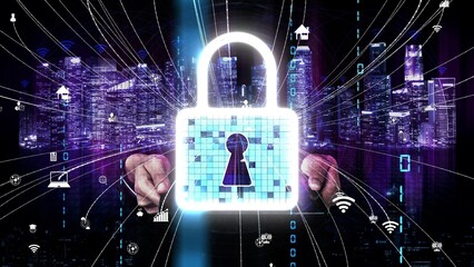 Poster - cyber security encryption technology to protect data privacy conceptual . 3d render computer graphic