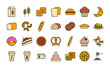 Bread, bakery products, pastry and confectionery icon set. Isolated line color icons