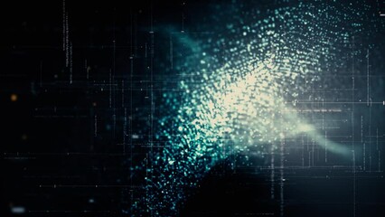 Leinwandbilder - Vertical screen Format : Futuristic abstract de-focus Metaverse data matrix, meta, telemetry and encrypt numbers display with particles simulation in cyber space environment for HUD loop background