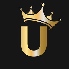 Letter U Crown Logo. Crown Logo on Letter U Vector Template for Beauty, Fashion, Star, Elegant, Luxury Sign