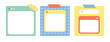 © lessspacestudio - Set of cute colorful web browser window notepad with tape hand drawn vector illustration. Empty pop up. Template paper for sticker note, memo. Cartoon style. Isolated on white.