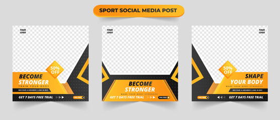 Wall Mural - set of training sports and gym for social media post suitable for simple editable promotional banner