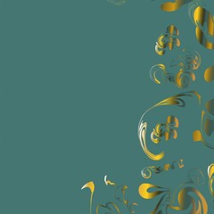 Background for text. Background for the price list. The background is green with golden elements. Golden curls. golden frame