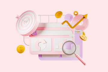 Poster - Web analytics with financial data, pie chart and gears