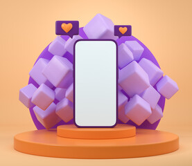Poster - Mobile phone on podium with heart, mockup empty display