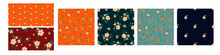 Set Of Seamless Patterns With Orange Flowers