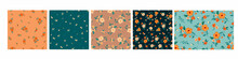 Set Of Seamless Patterns With Orange Flowers