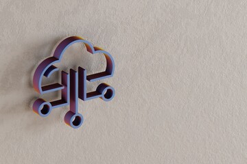 Poster - Beautiful abstract illustrations blue Cloud  symbol icons on a wall beton background. 3d rendering illustration. Background pattern for design. Seo And Business.