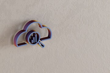Fototapete - Beautiful abstract illustrations blue Cloud with Search  symbol icons on a wall beton background. 3d rendering illustration. Background pattern for design. Seo And Business.