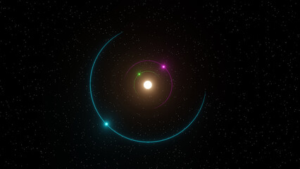 colorful orbit of a star system with star field in background (3d rendering)