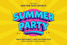 Editable Text Effect Summer Party 3d Cartoon Template Style Premium Vector