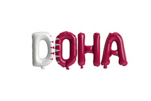 3d Illustration Of Doha Capital Balloons With Qatar Flags Color Isolated On White