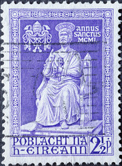 Ireland - circa 1950: a postage stamp from Ireland, showing a sculpture of a saint on the holy year