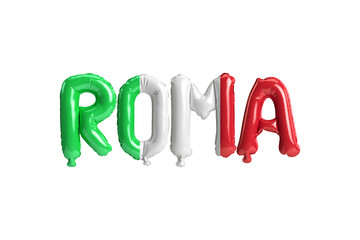 Wall Mural - 3d illustration of Roma capital balloons with Italy flags color isolated on white