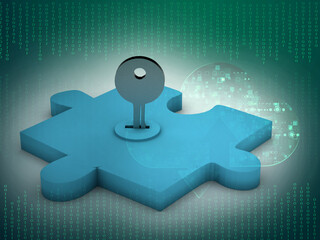 Poster - 3d illustration Jigsaw puzzle with key