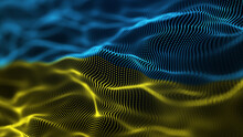 Ukraine flag Futuristic point wave. Stop war. Abstract background with a dynamic wave. 3d rendering