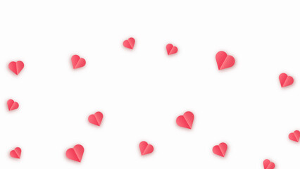 Paper red hearts. Valentine s paper confetti hearts flying in the isolated transparent background. Vector red symbols of love border for romantic banner or Happy Mothers Day greeting card design