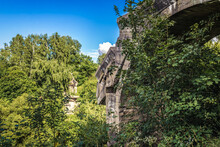 Ruined Railroad Bridge Over Sapina River In Kruklanki Village, Poland