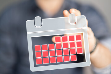 Aufkleber - 3d illustration of hand holding a magnifying glass to calendar checklist.