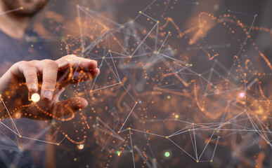 Wall Mural - abstract network of physical devices on the internet using a network connection with statistics numb