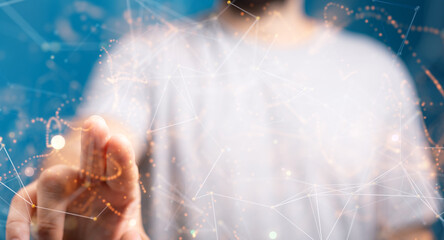 Poster - Digital technology background. Network connection dots and lines.