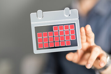Aufkleber - Minimal calendar icon with hand isolate on soft pink background. Paper calendar icons. Calendar date  3d