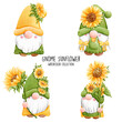 Happy Spring with sunflower gnome, Vector illustration