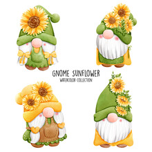 Happy Spring With Sunflower Gnome, Vector Illustration