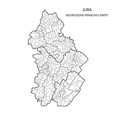 Wall Mural - Vector Map of the Geopolitical Subdivisions of The Département Du Jura Including Arrondissements, Cantons and Municipalities as of 2022 - Bourgogne-Franche-Comté - France