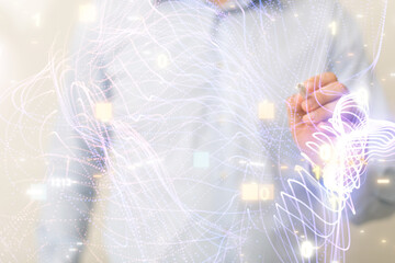 Poster - Businessman using data network with his fingers