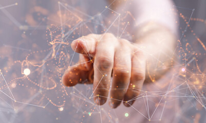 Poster - Businessman using data network with his fingers