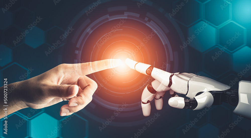 3D rendering futuristic droid robot technology development, artificial ...