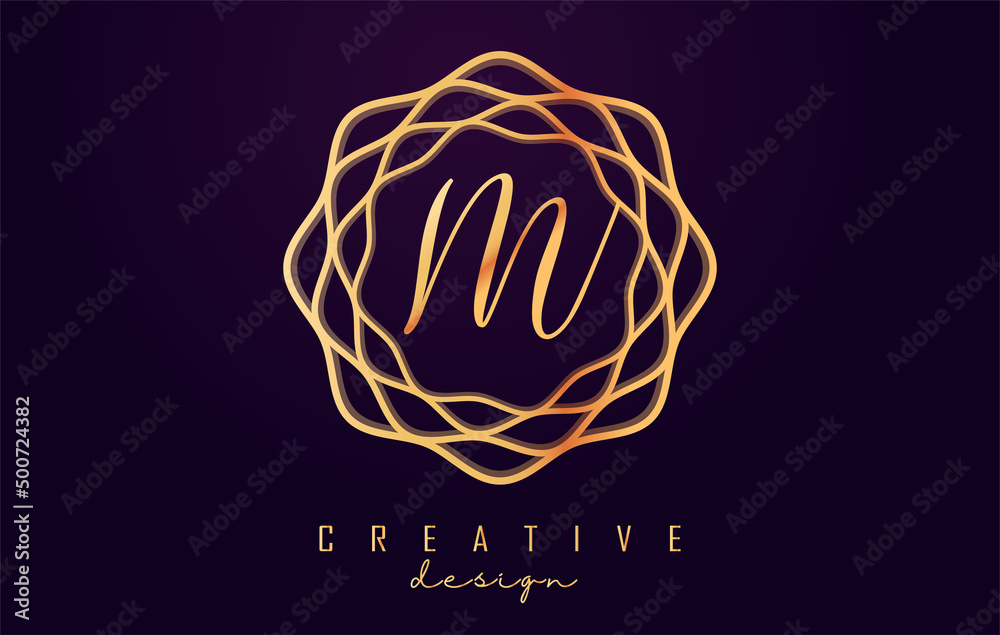 Golden M Luxury Logo. Vector letter with wavy monogram design. Stock ...