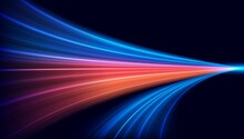 Modern Abstract High-speed Light Effect. Technology Futuristic Dynamic Motion On Blue Background With Copy Space. Movement Pattern For Banner Or Poster Design Background Concept.