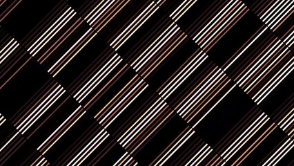 Poster - Blinking glitch effect with narrow lines on a black background, seamless loop. Motion. Brown flickering stripes.