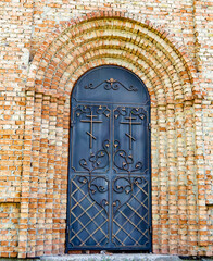 Christian church cross in high steeple tower for prayer