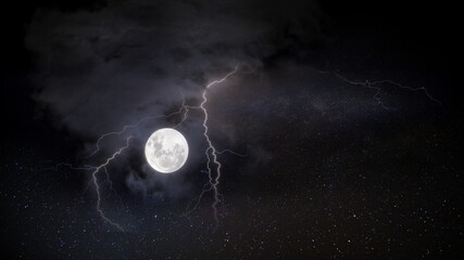 Wall Mural -  starry sky moon on lightenning rainy  night  dramatic clouds  nebula cosmic  nature landscape  weather forecast