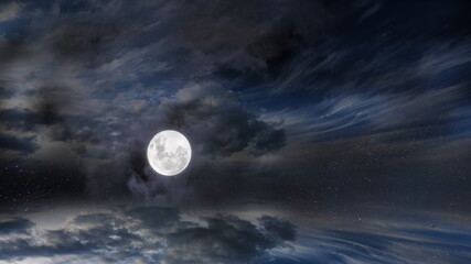 Wall Mural - starry sky moon on night dramatic clouds nebula cosmic nature landscape weather forecast